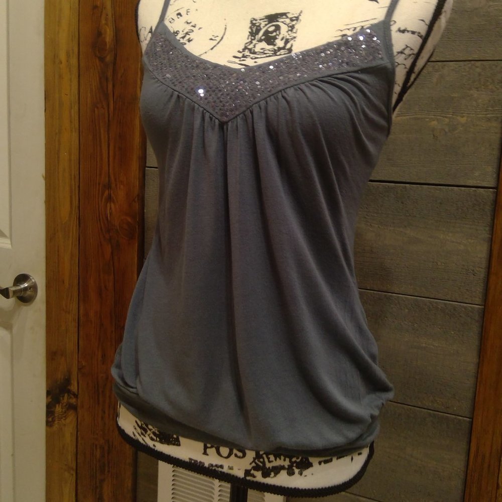 XX3 Women’s Tank Top Medium V-Neck Sequin Detail Sleeveless Black Sparkle